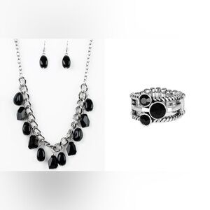 NEW- Paparazzi Elegant Black and Silver Jewelry Set